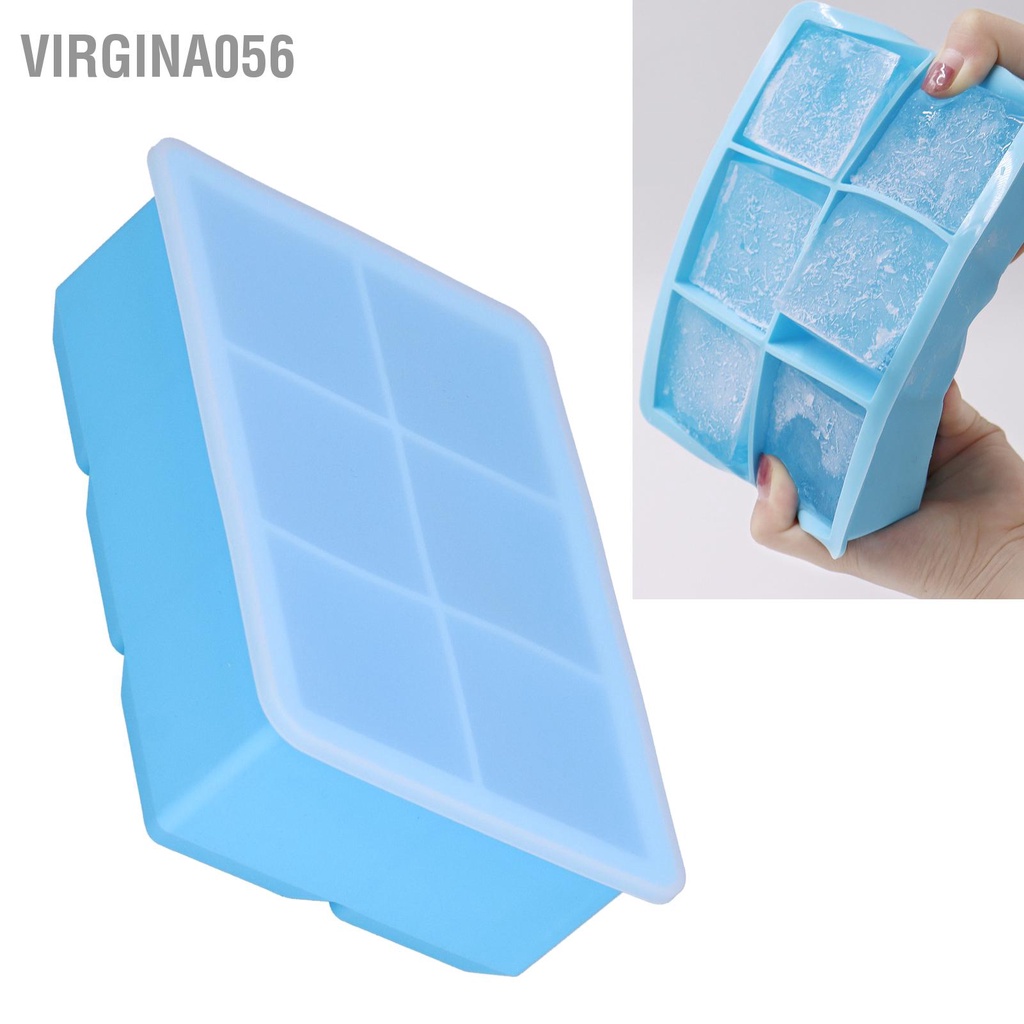 Có thể bán buôn Khay làm đá Silicone lớn 6 ô Máy vuông có nắp để hình khối Bánh pudding sô cô la Virgina056 Hàng giao ngay