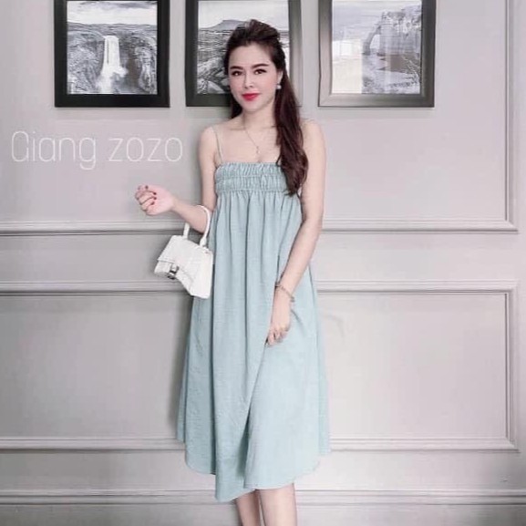 váy 2 dây chun ngực 3 vòng chất đũi nhiều màu