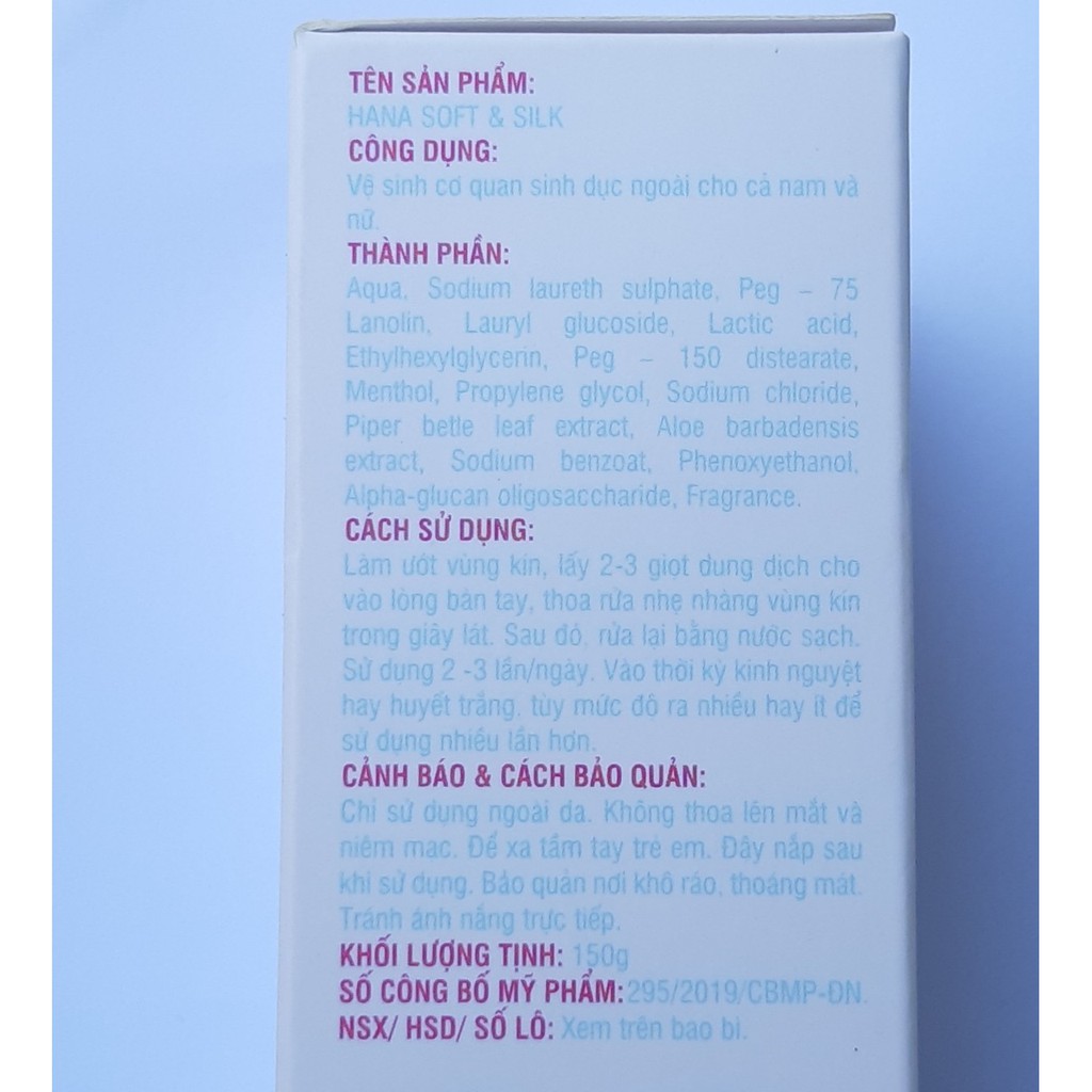 [Chính hãng 100%] Dung dịch vệ sinh nữ Hana Sof Silk, giảm thâm chế sự phát triển của vi khuẩn 150G