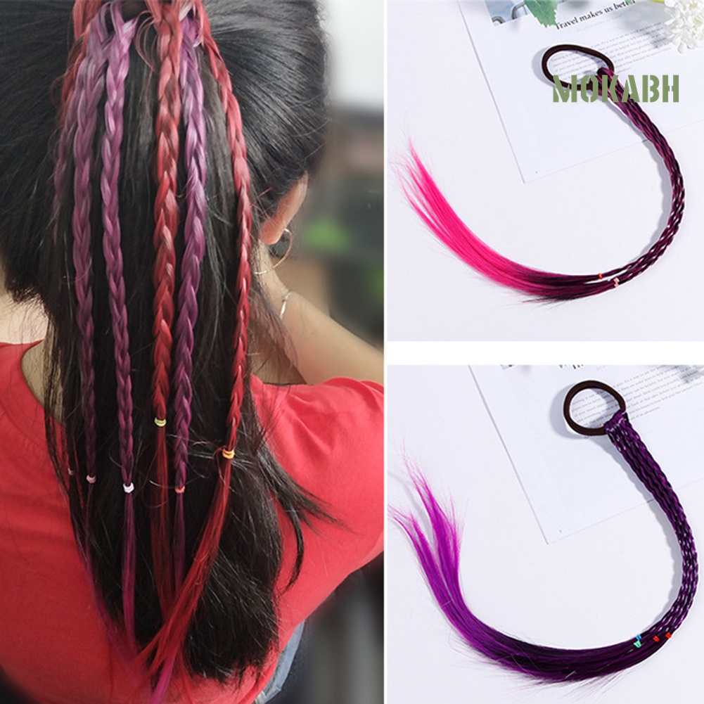 Dây Cột Tóc Đuôi Ngựa Dạng Bện Co Giãn Có Tóc Giả Dài Cho Bé Gái