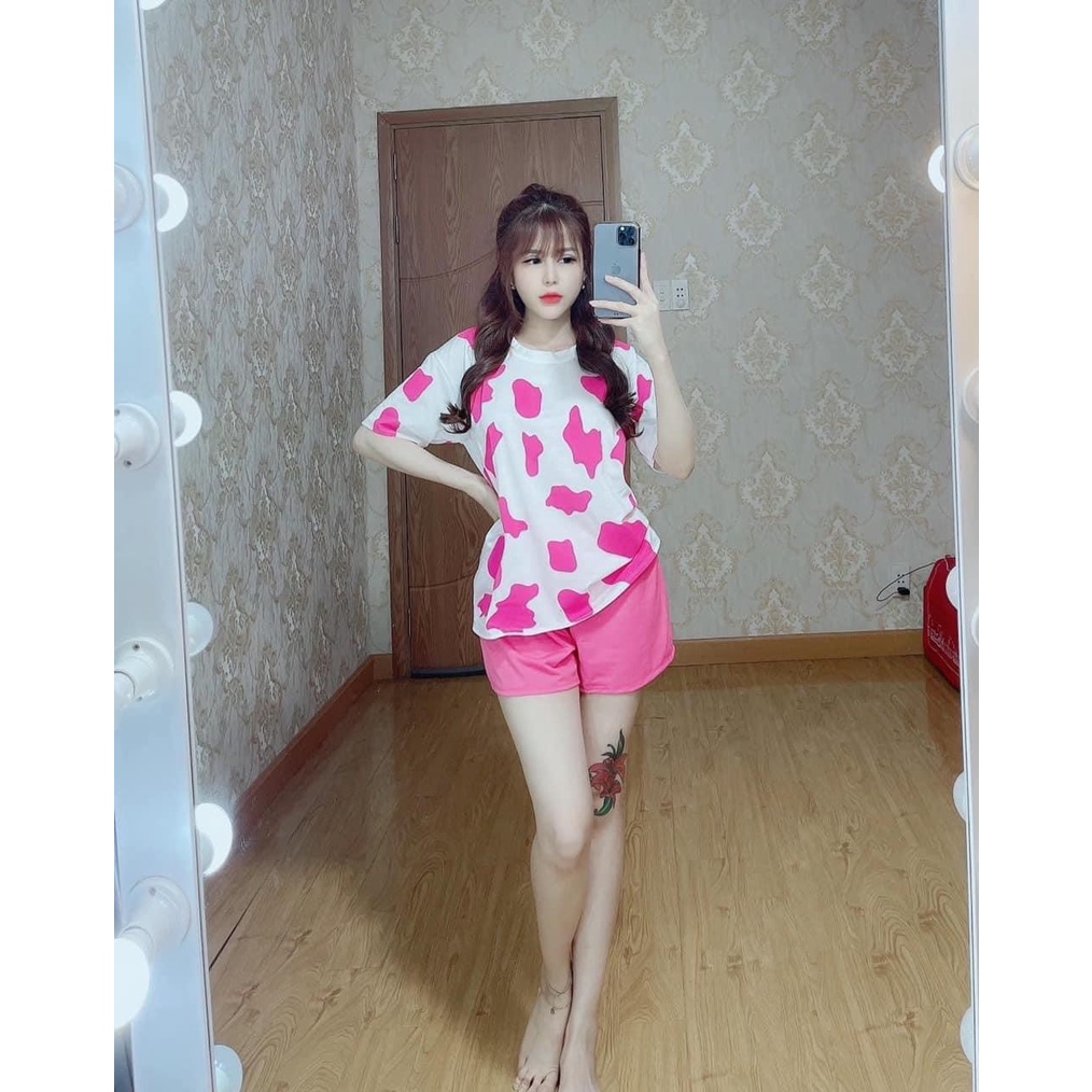 Bộ ngủ nữ màu hồng dễ thương, bộ ngủ tay ngắn chất thun co dãn thoải mái không xù lông T-FASHION 24H BN03