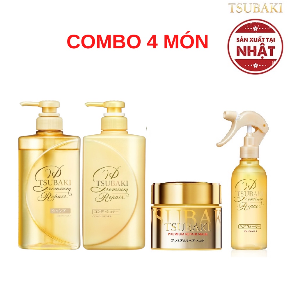 Combo 4 Món Bộ Dầu Gội Đầu - Dầu Xả - Mặt Nạ Tóc - Xịt dưỡng Tóc Tsubaki Phục Hồi Ngăn Rụng Tóc Chính Hãng Nhật- stubaki