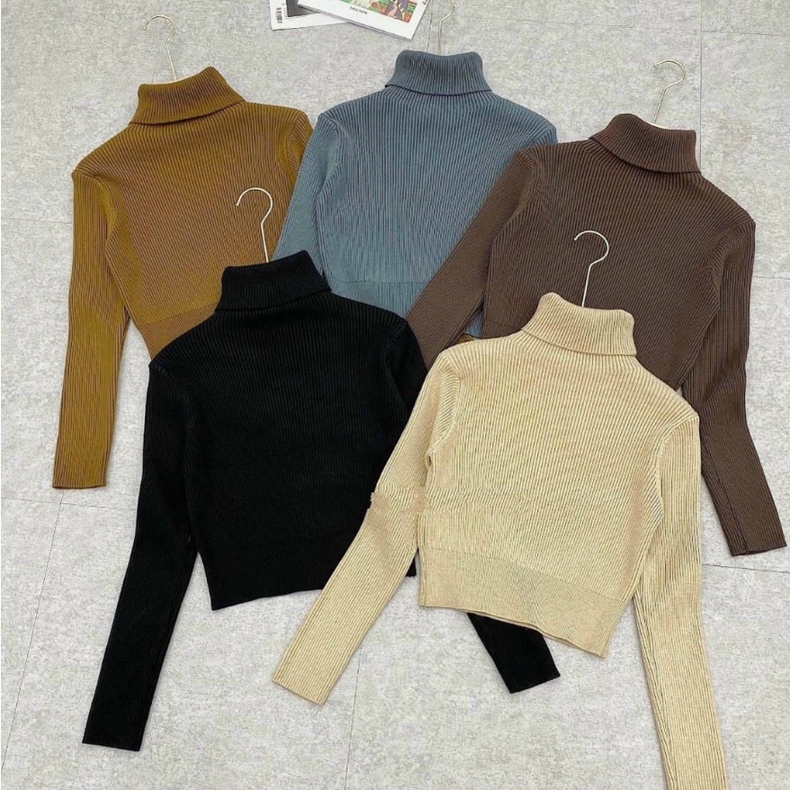 Áo len cổ lọ dáng lửng tay dài hàng quảng châu chất len dày dặn siêu ấm