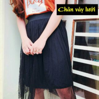 Chân váy phối lưới dáng dài - ảnh thật