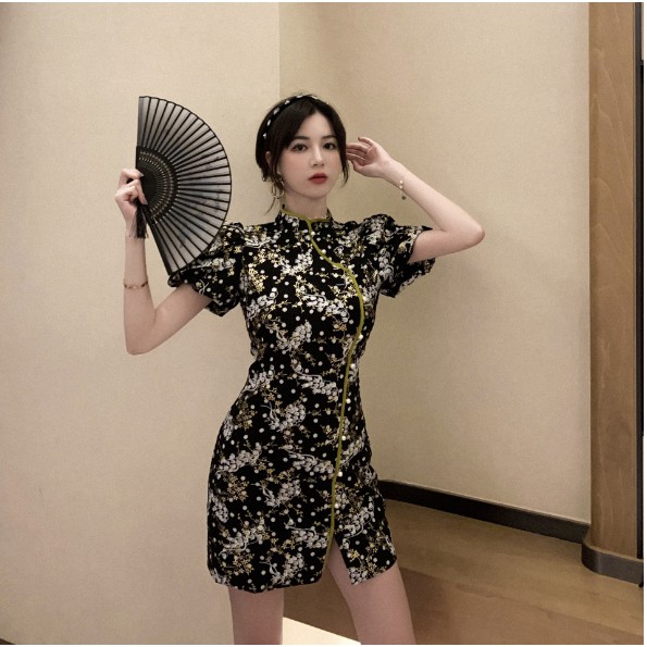 Đầm bông sườn xám HDT144 Hỉn Hỉn Store