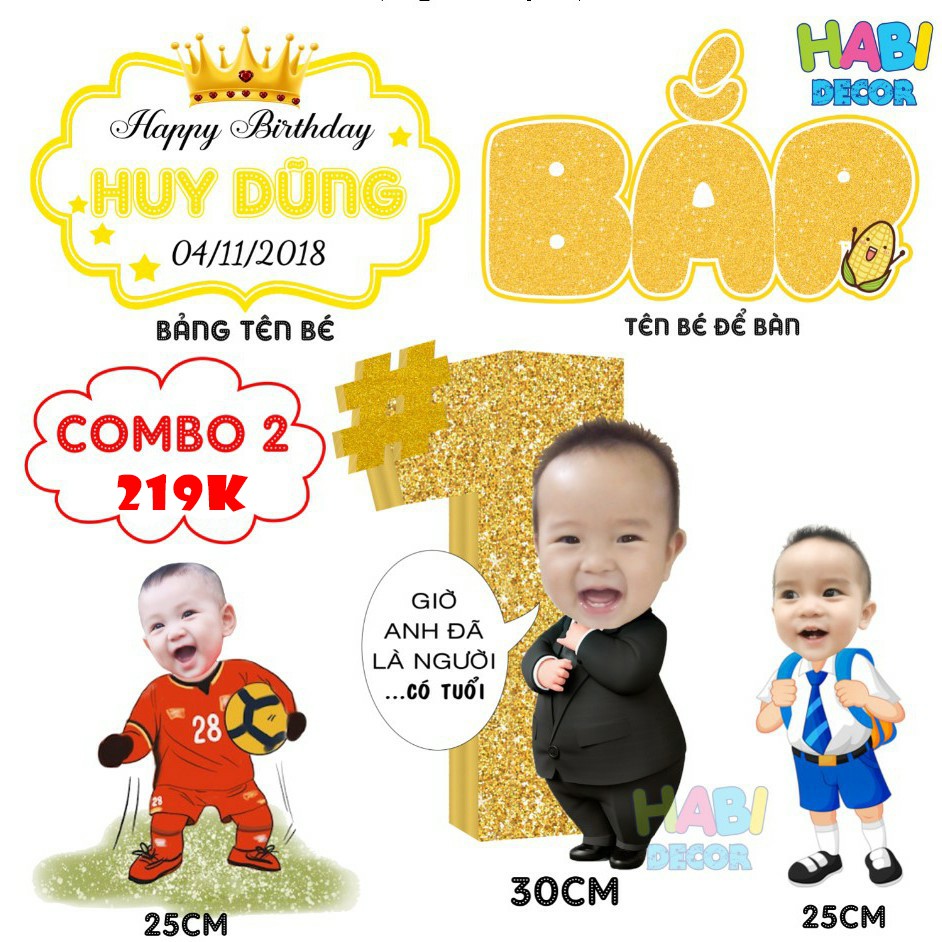 [ RẺ ĐẸP ] Set chibi, bảng tên, cây welcome, tên bé để bàn trang trí sinh nhật, thôi nôi, đầy tháng cho bé trai BT01