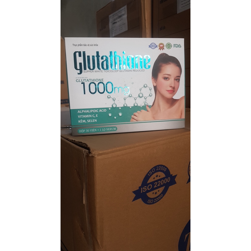 Viên uống Glutathione 1000 kèm serum trắng da nâng tông mờ nám giảm tàn nhang sáng da hàng chính hãng