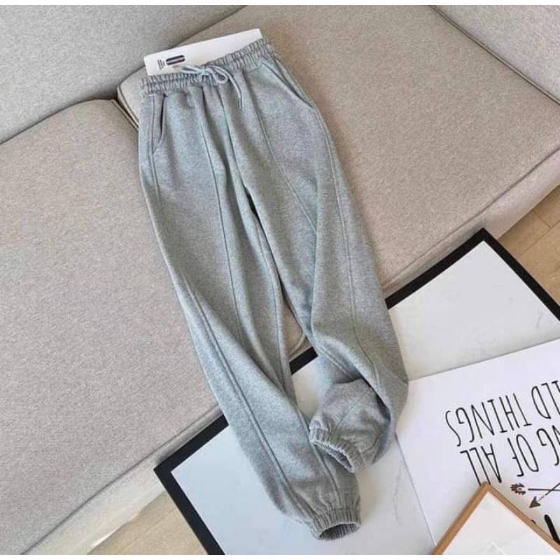 Quần Jogger Nữ Cạp Chun Bo Gấu Vải Nỉ Thun Da Cá Siêu Dày