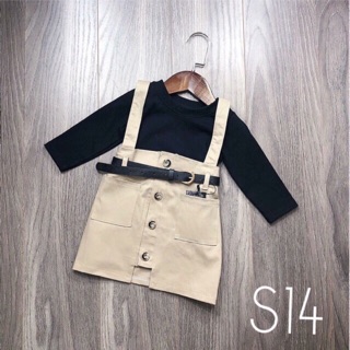 Set váy yếm kèm áo +đai bé gái