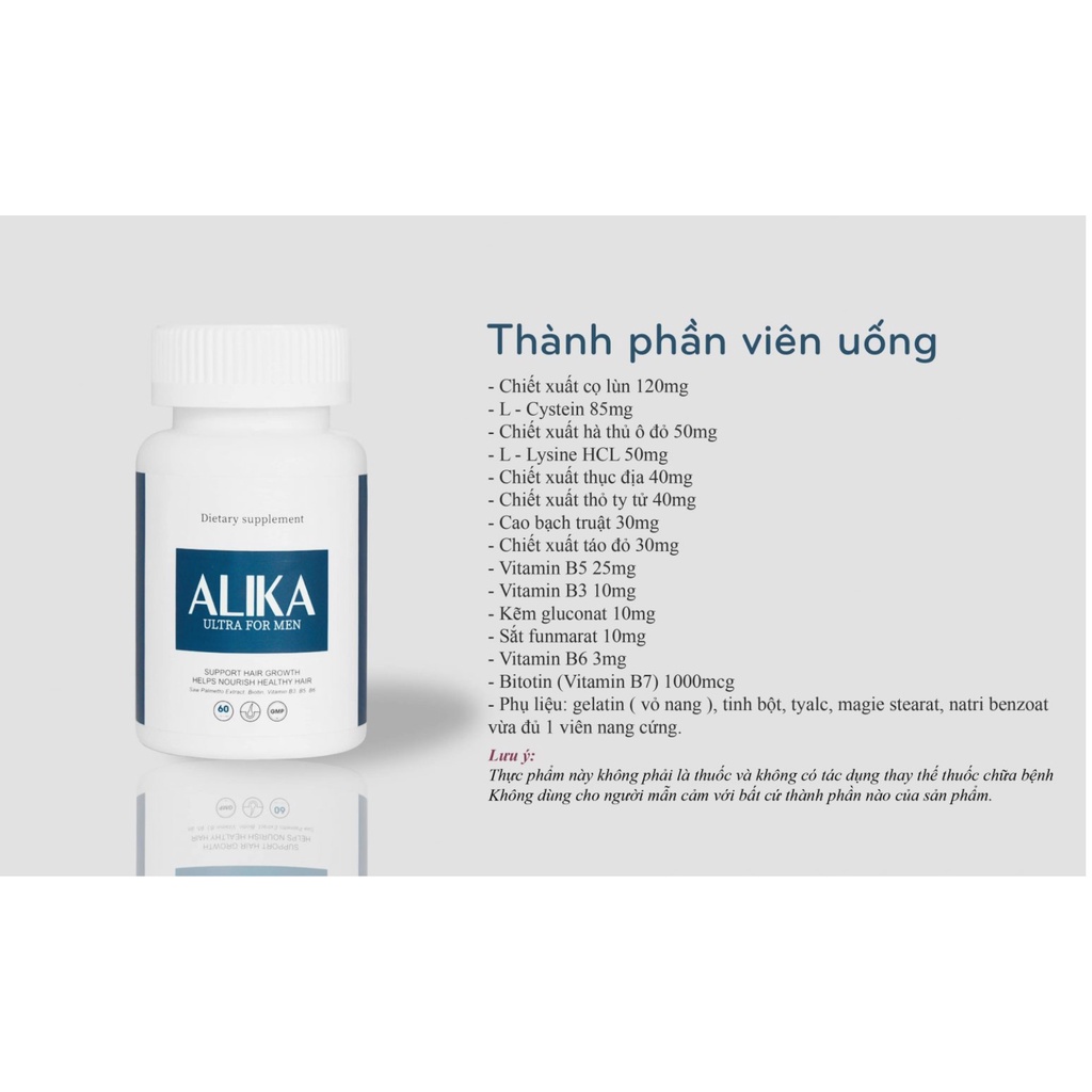 Viên uống Mọc Tóc Alika Ultra for men thành phần Biotin Giảm Rụng Tóc, Hỗ trợ Kích Thích Mọc Tóc lọ 60 viên