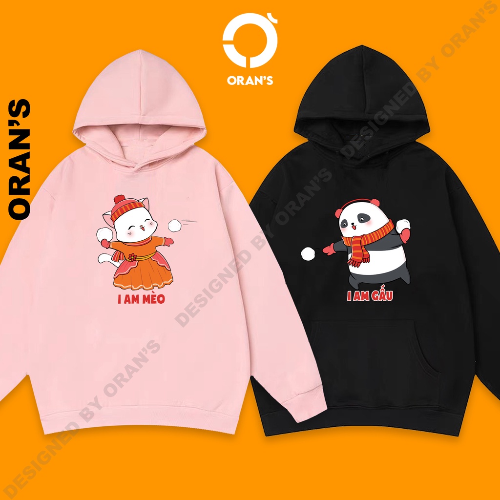 Áo Hoodie đôi in hình Gấu Panda và mèo trắng chất nỉ cotton lót bông cao cấp form rộng unisex - ORAN'S HOODIE COUPLE