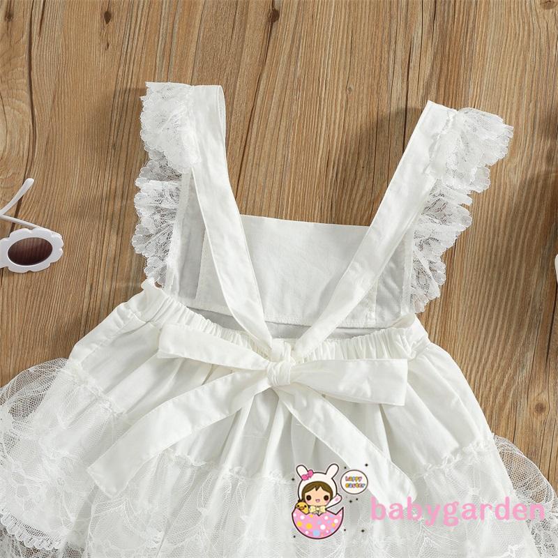 Đầm vải tuyn cổ vuông màu trơn phối ren thời trang cho bé gái 0-3 tuổi