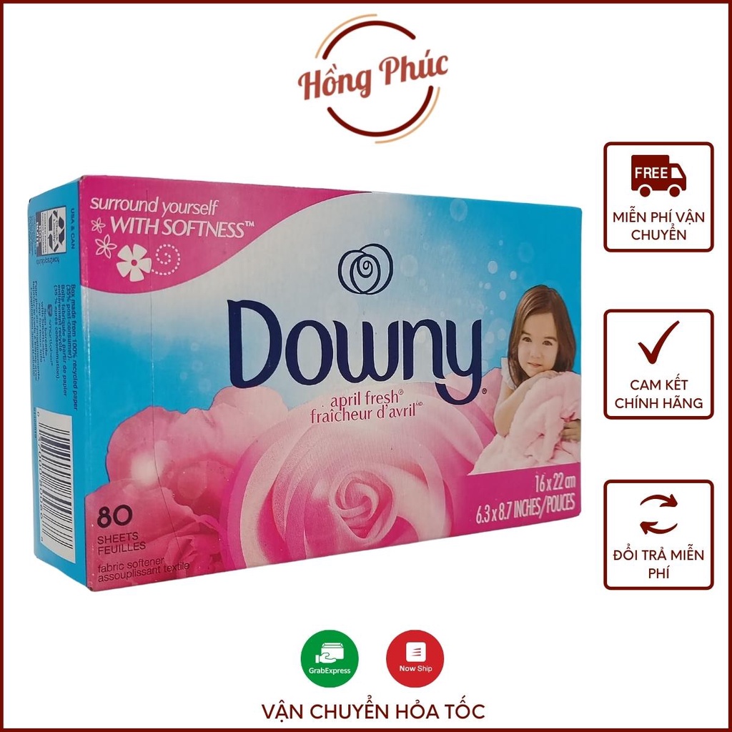 Giấy thơm quần áo Downy April Fresh hộp 80 tờ -  Giấy xả thơm và làm mềm vãi, hạn chế tĩnh điện vào mùa khô