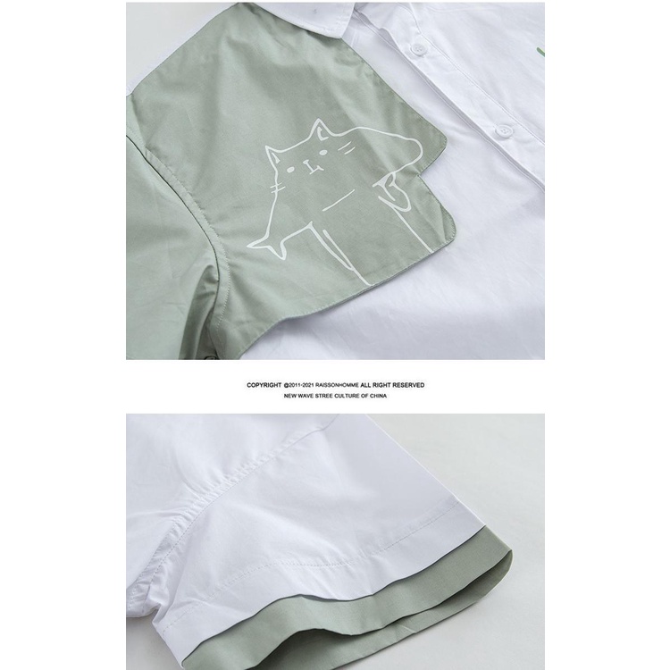 Áo Sơ Mi Nữ Ngắn Tay Phối Màu Tương Phản Thời Trang