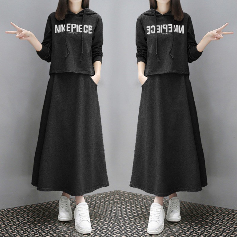 [Baywellfashion]Autumn New Loose Casual Letter Print Women Sets Fashion Trend Hooded Top Ankle-length Skirt 2 Pieces Sets | BigBuy360 - bigbuy360.vn