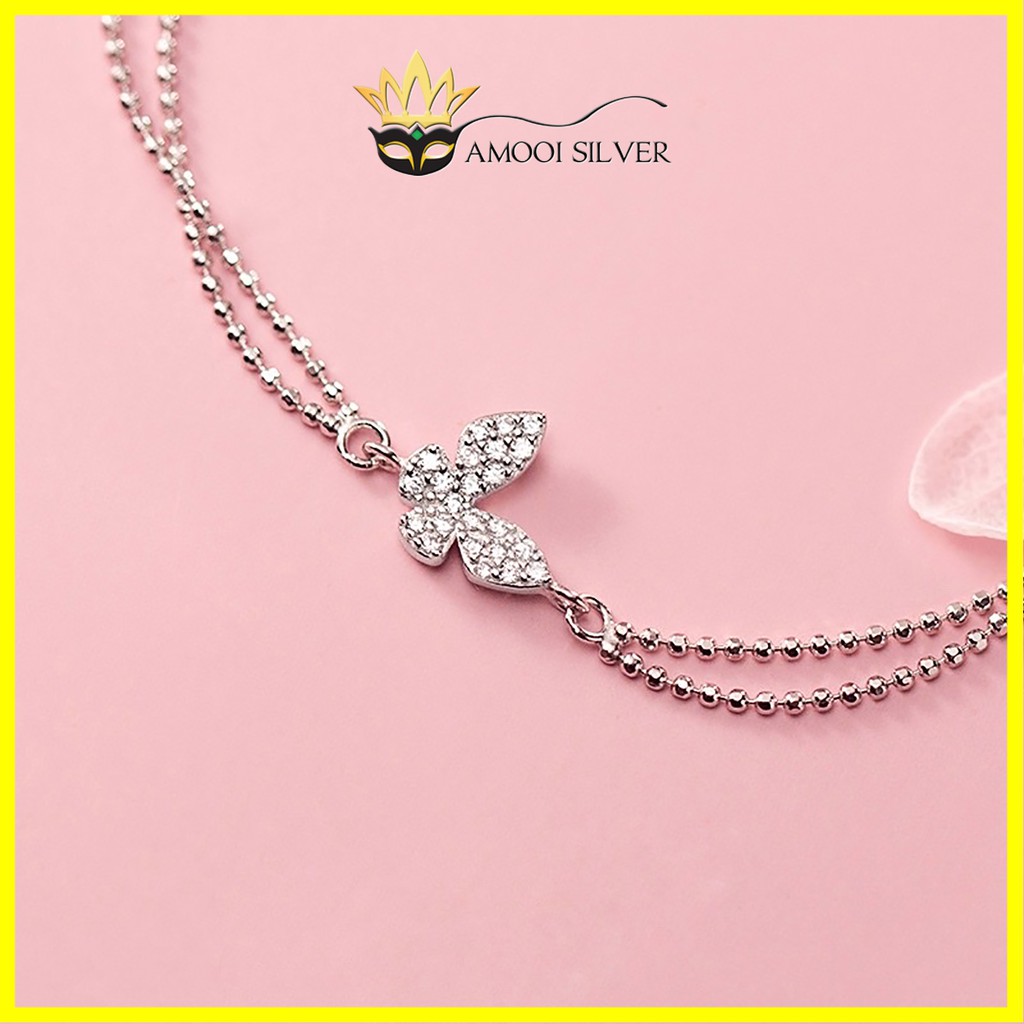 Lắc tay bạc S925 dây đôi bướm nạm đá - Amooi Silver AT89