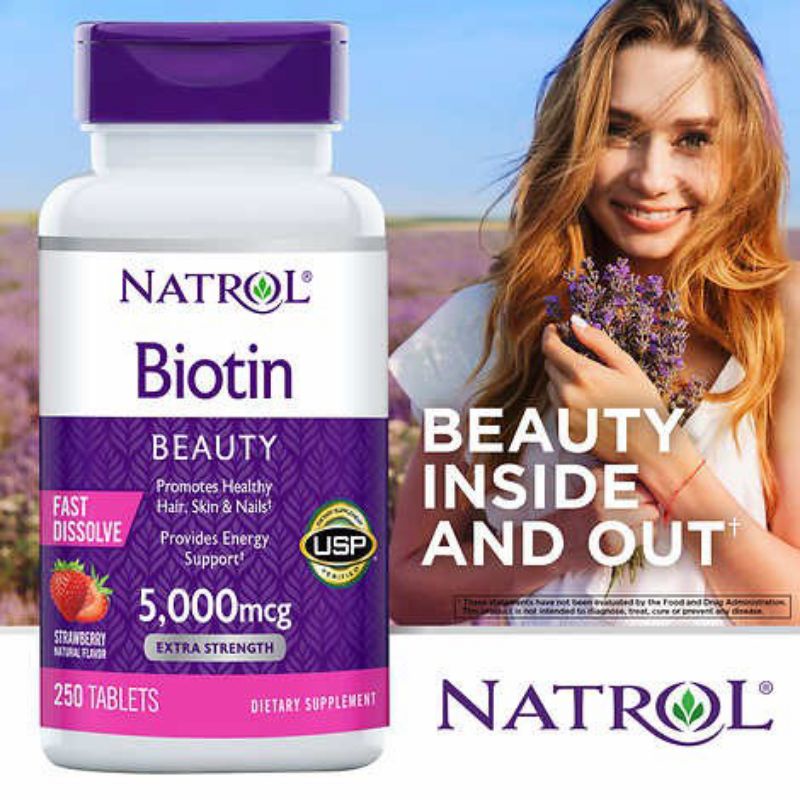 Viên ngậm hương dâu Natrol Biotin Beauty Extra