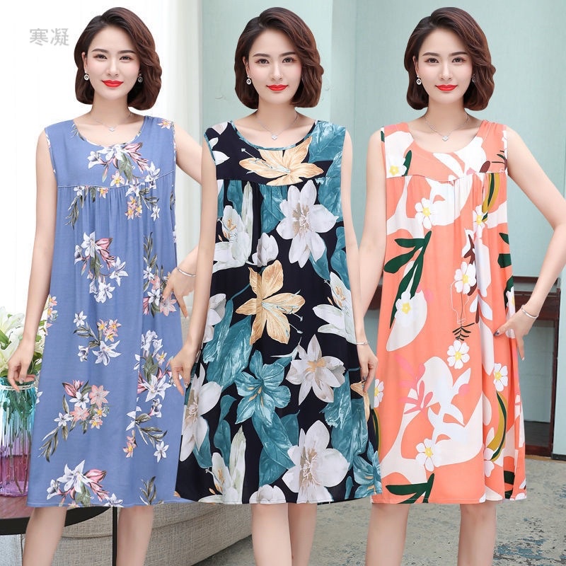 Váy đầm ngủ trung niên nữ V84 -  Đồ ngủ mặc nhà cho người lớn tuổi trung tuổi Bigsize - Quần áo thời trang mùa hè cho mẹ