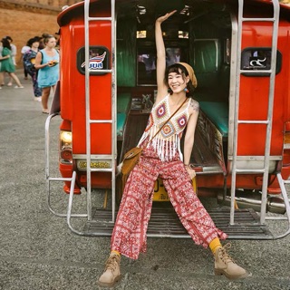 (sẵn) Quần hoạ tiết bohemian ống suông