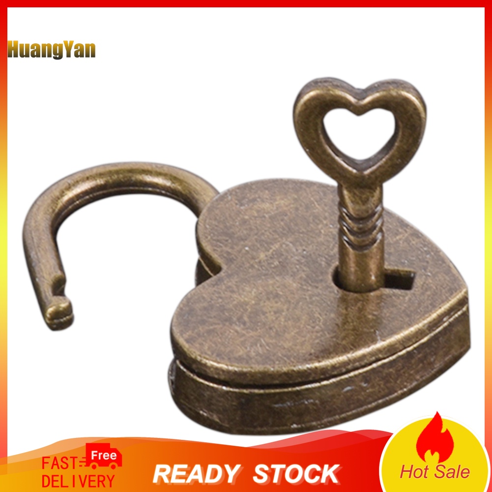 Ổ khóa mini hình trái tim có chìa khóa phong cách vintage dành cho va li du lịch