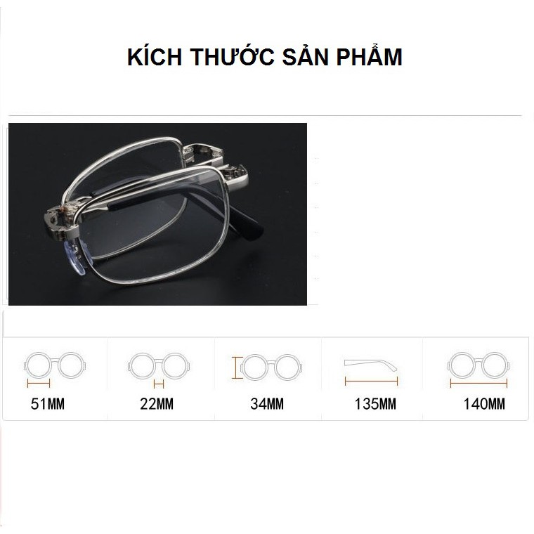 Kính lão thị viễn thị gập gọn mắt THỦY TINH CƯỜNG LỰC CHỐNG XƯỚC gọng hợp kim titan hàng Nhật cao cấp có bao da như ảnh