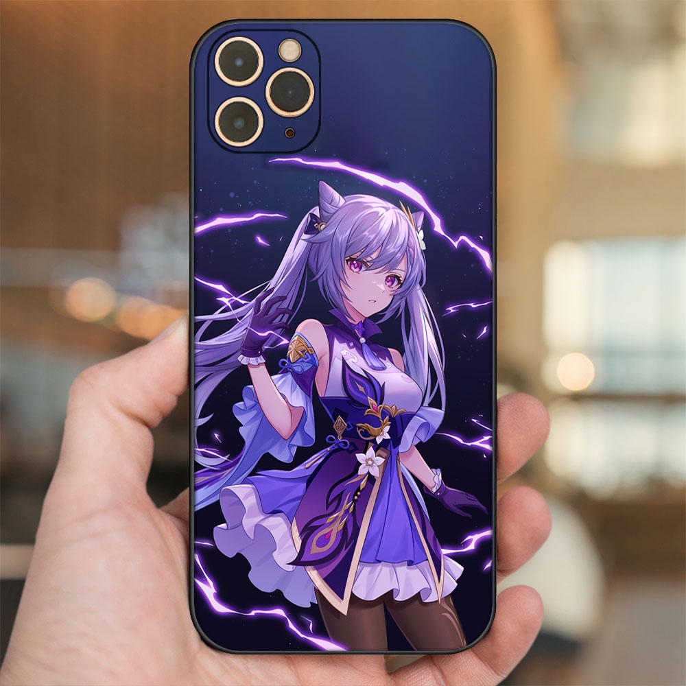 Ốp lưng iPhone 11 Pro Max dẻo đen cạnh vuông in hình Keqing Genshin Impact