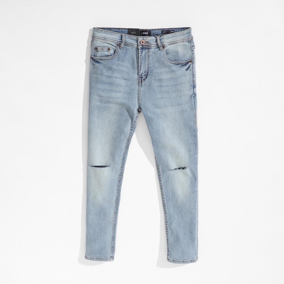 Quần jean nam rách Gấu 194 wass kiểu vải jeans co dãn, dày dặn form slimfit - Xanh Nhạt Rách Gối Đẹp