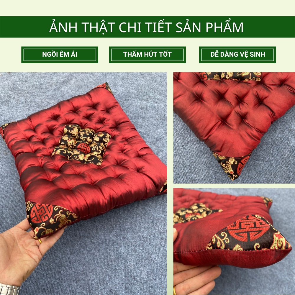 Đệm Ngồi Bệt HOMIES Vải Gấm Bóng Thêu Vi Tính Cao Cấp - Kích Thước 40cm x 40cm x 5cm