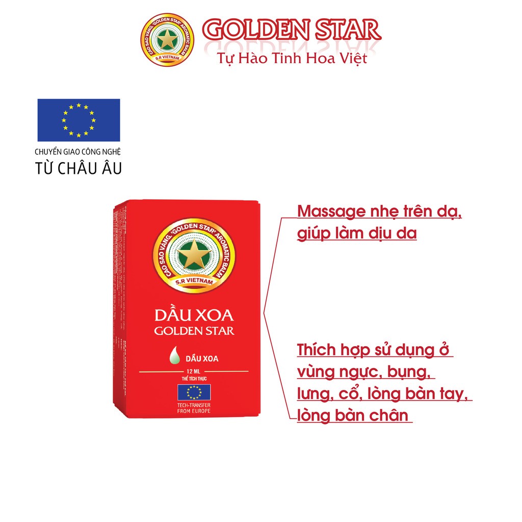 [Chính hãng] Dầu Xoa Golden Star Massage Dịu Nhẹ Mùi Hương Tự Nhiên - Thương Hiệu Cao Sao Vàng Golden Star (Chai 12ml)