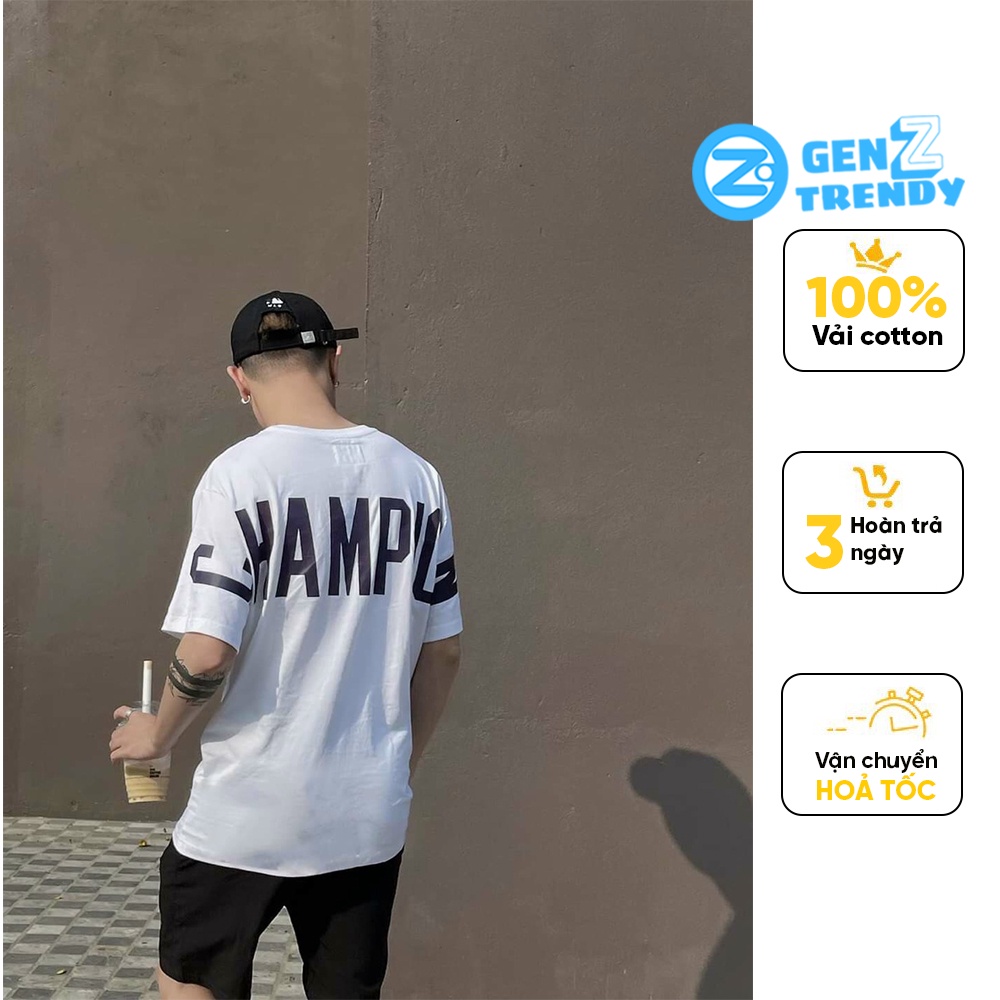 Áo thun tay lỡ Champion nam nữ Unisex logo vải cotton 100% cao cấp VNXK Genz Trendy