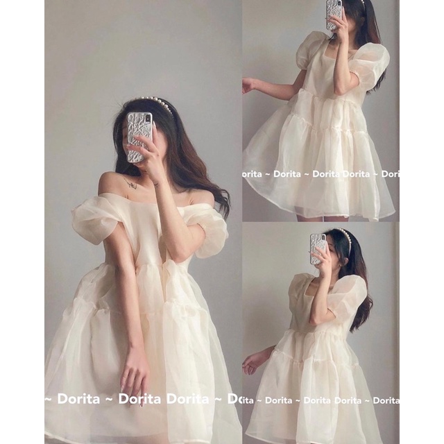Váy đầm babydoll voan tơ Hàn Quốc tiểu thư dự tiệc tay bồng nhẹ nhàng. MET SHOP 1989