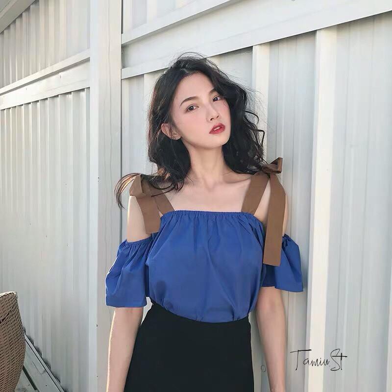 Áo kiểu hở vai 2 dây cột vai