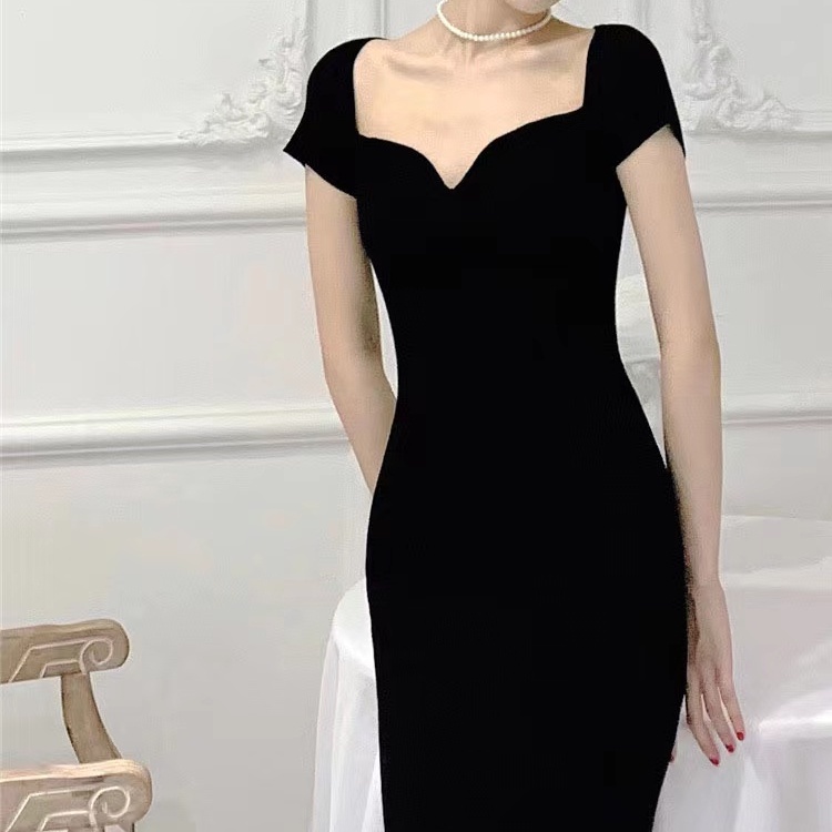 Đầm SUXI dệt kim tay ngắn màu trơn thời trang xuân hè dành cho nữ