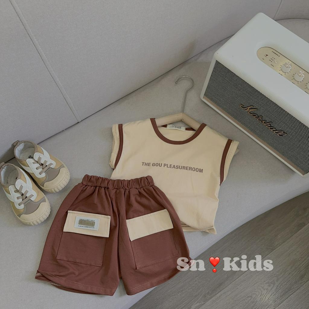 Bộ sát nách chất cotton in chữ cho bé 8-20kg Namkidshop (T94)