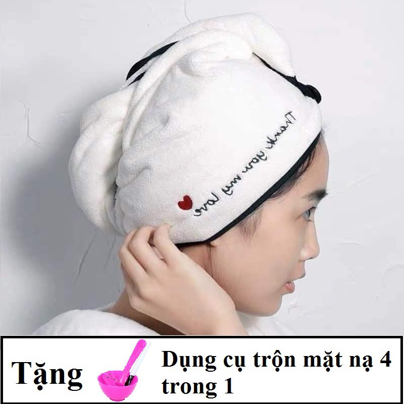 Combo Khăn quấn ủ tóc, trùm tóc, lau khô My Love TẶNG Bộ Chén Cọ Trộn Mỹ Phâm