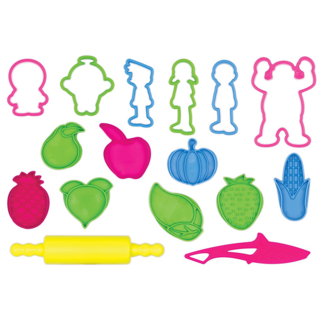 Bộ khuôn Doremon và rau củ quả chơi bột nặn đất nặn an toàn TEDU