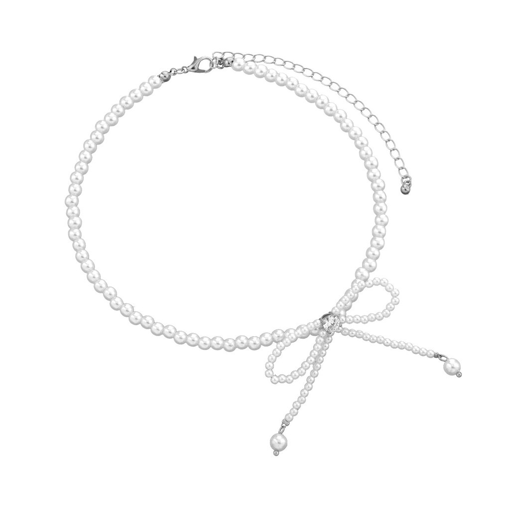 (038) Vòng Cổ Choker Ngọc Nhỏ Thắt Nơ Nữ Tính Thanh Lịch Hàn Quốc