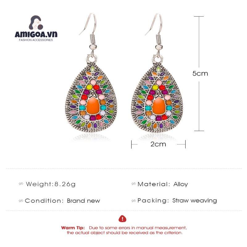 Bông Tai Hình Giọt Nước Nhiều Màu Sắc Phong Cách Cổ Điển