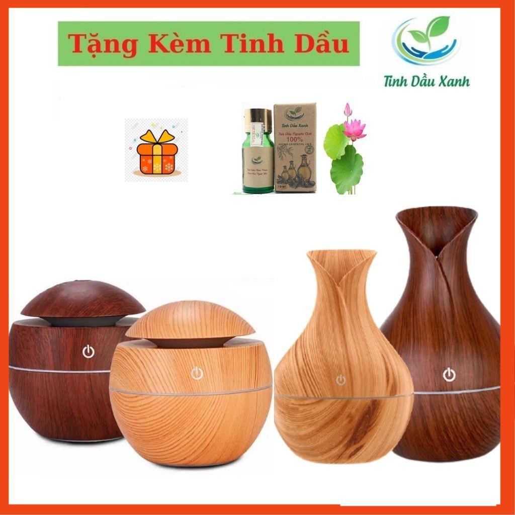 Máy xông tinh dầu phun sương tạo ẩm vân gỗ dung tích 150ml, máy khuếch tán đèn xông tinh dầu công nghệ Nhật Bản