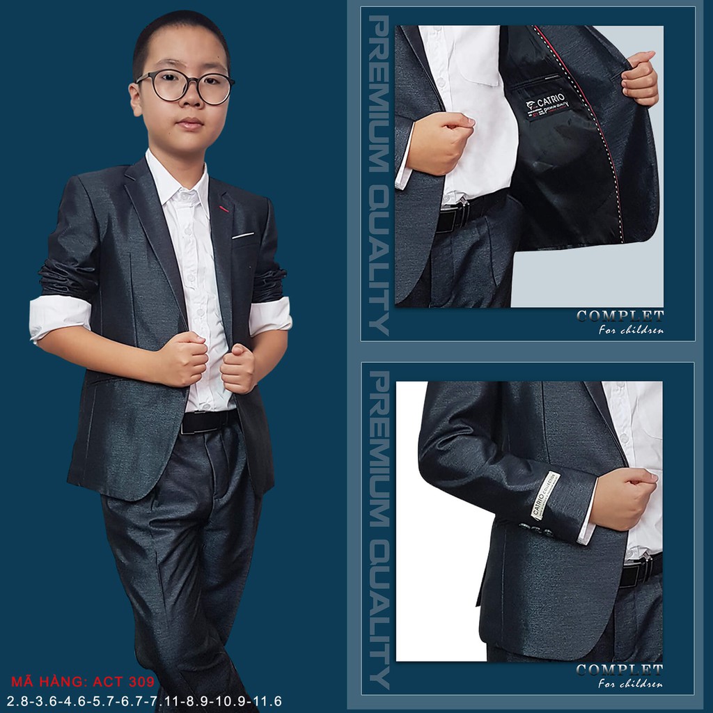 BỘ VEST BÉ TRAI CATRIO ACT309 CHO TRẺ EM TỪ 2 TUỔI ĐẾN 11 TUỔI THUỘC BST QUẦN ÁO COMPLET VESTON TRẺ EM CATRIO 2021