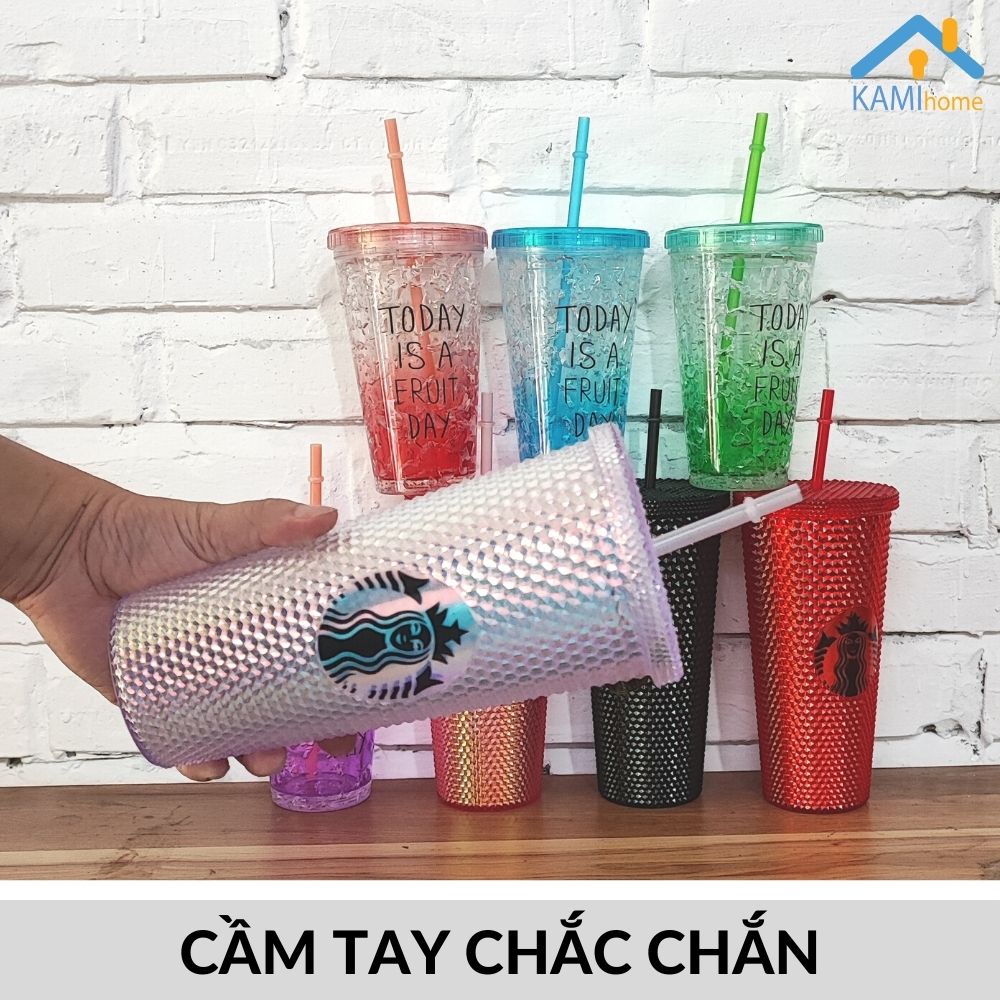 Ly nước có ống hút và nắp (Phong cách Hoàng Kim) Nhựa 2 lớp cách nhiệt nóng lạnh cỡ 900ml KM22056