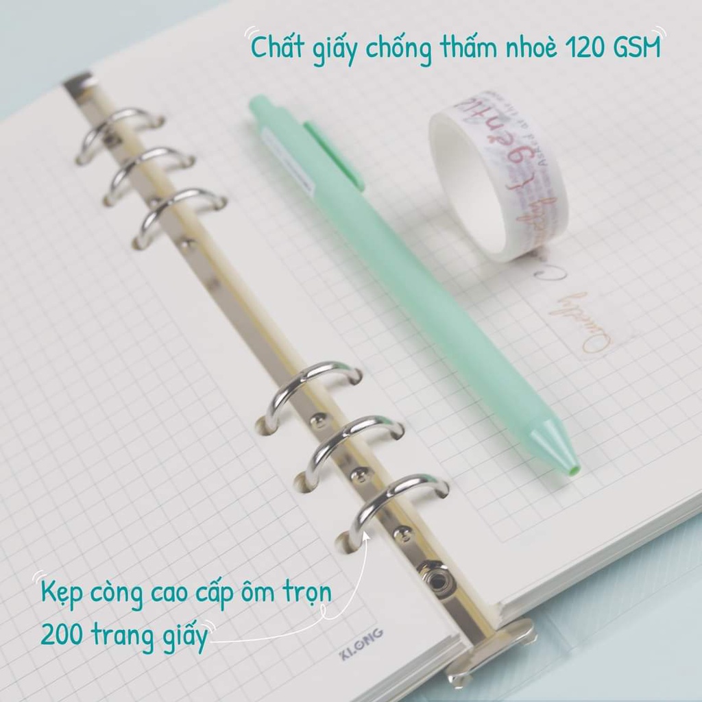 Sổ Còng Bìa Nhựa Klong - 100 Tờ Giấy Refill Caro/ Dot Grid MS 994/995