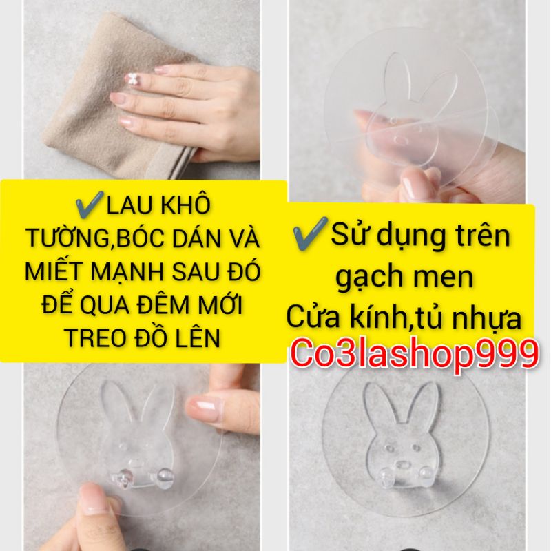 Móc dán hai chân hình thỏ treo nhiều vật dụng (1 CÁI) dùng trên gạch men, cửa kính