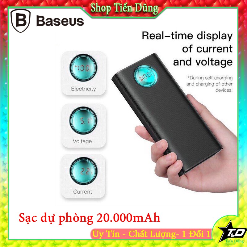 Sạc dự phòng baseus 20000mah hỡ trợ sạc nhanh 18W QC 3.0- Pin sạc dự phòng 20000mAh PD+ QC3.0 màn hình kỹ thuật số