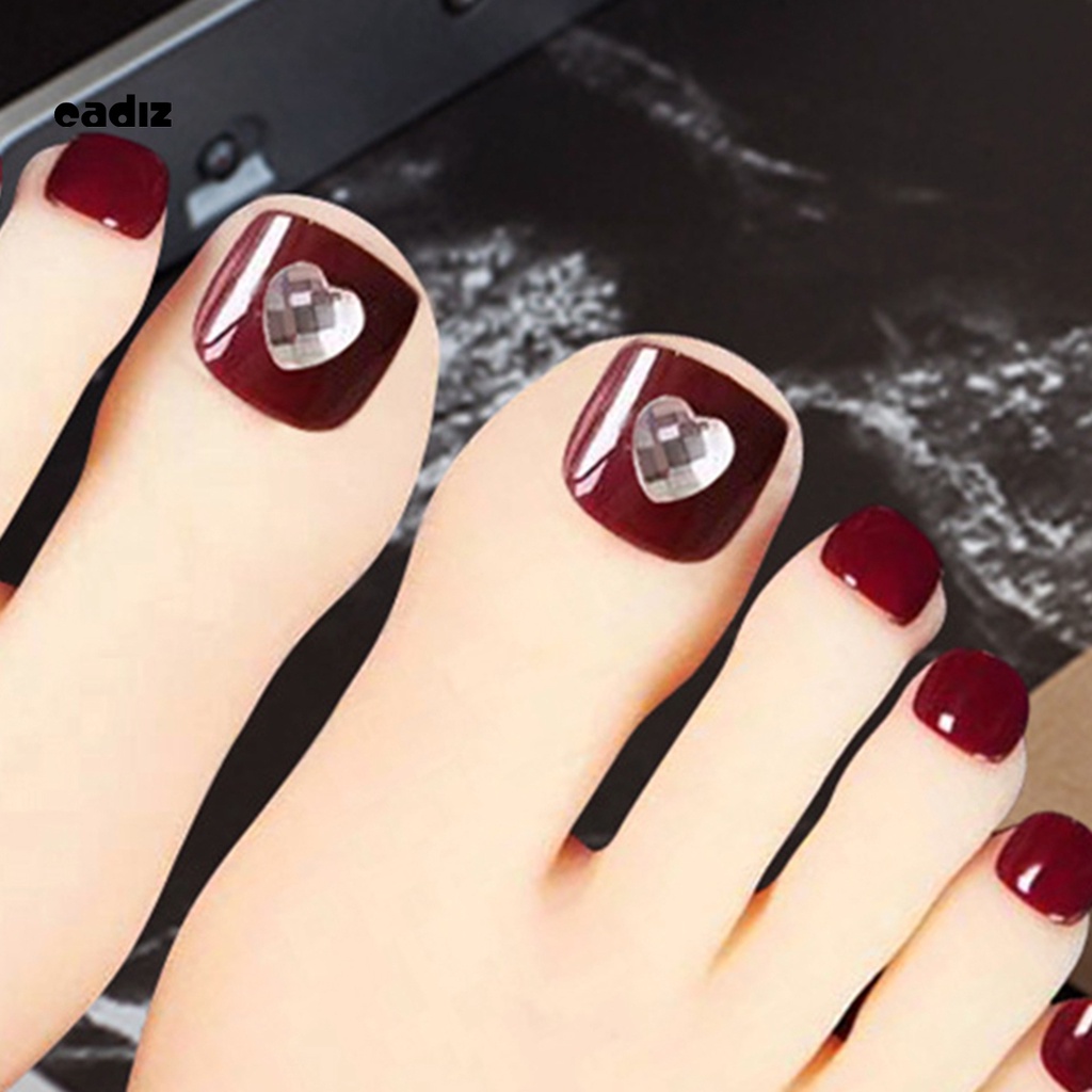 [Hàng mới về] Hộp 24 móng chân giả màu đỏ rượu sáng bóng lâu trôi bằng ABS