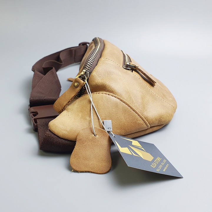 [Da thật] Túi đeo hông da bò thật TD106 (Nâu/Ghi) - 100% da bò thật, BH 3 năm | BigBuy360 - bigbuy360.vn