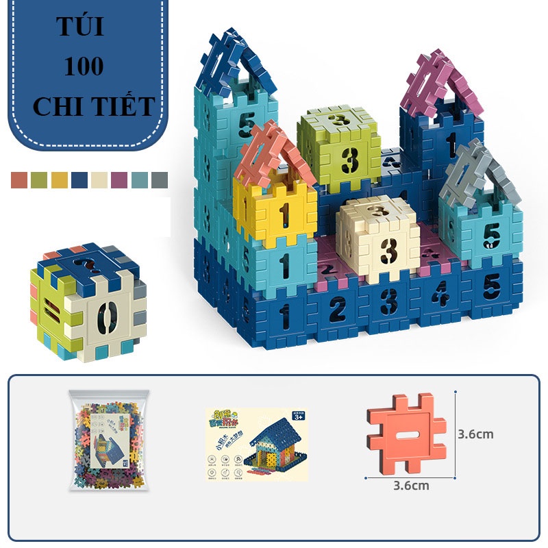 Đồ Chơi Xếp Hình Khối Nhiều Màu, Nhiều Số Cho Bé Sáng Tạo, Lắp Ráp Ngôi Nhà, Bàn Ghế, Phát Triển Tư Duy Đồ Chơi Trẻ Em