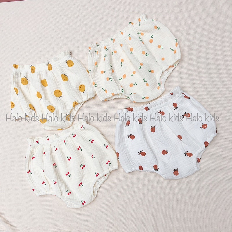Quần bí chất liệu xô muslin hoạ tiết xinh xắn cho bé gái