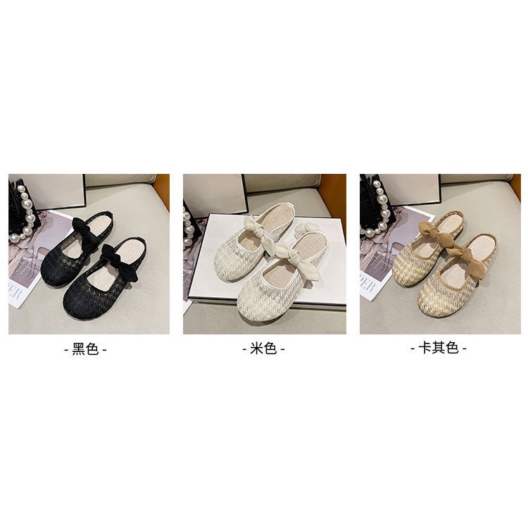 Dép Bít Mũi Đế Bằng Phối Ren Lưới Đính Nơ Thời Trang Mùa Hè Mới Xinh Xắn Cho Phụ Nữ Mang Thai 2022