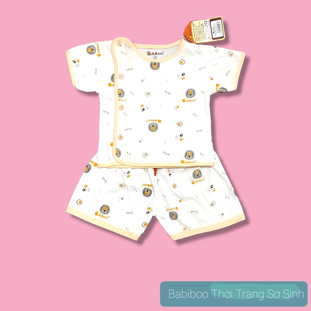 Bộ quần áo sơ sinh Babiboo 100% cotton thiết kế cài lệch họa tiết nhí cho bé